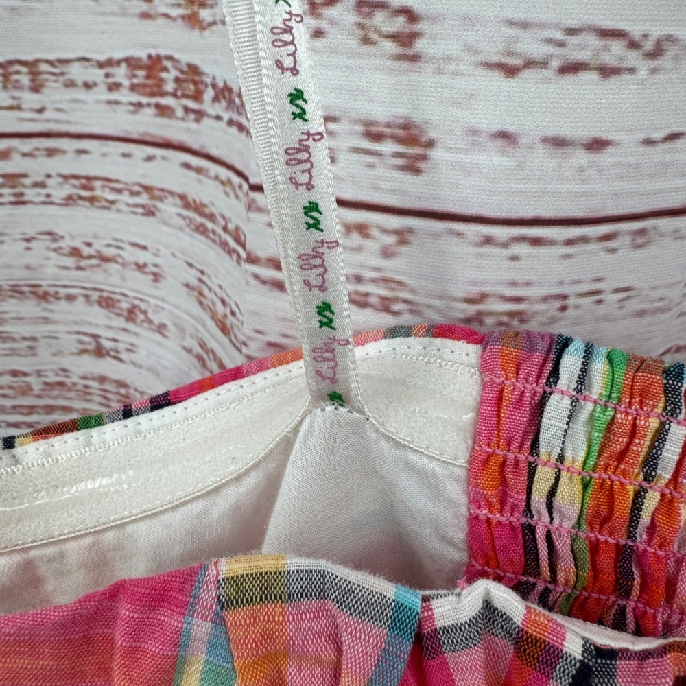 Lilly Pulitzer Strapless Plaid Dress Size 4 Smocked Bodice Pink Yellow Green - Picture 5 of 10